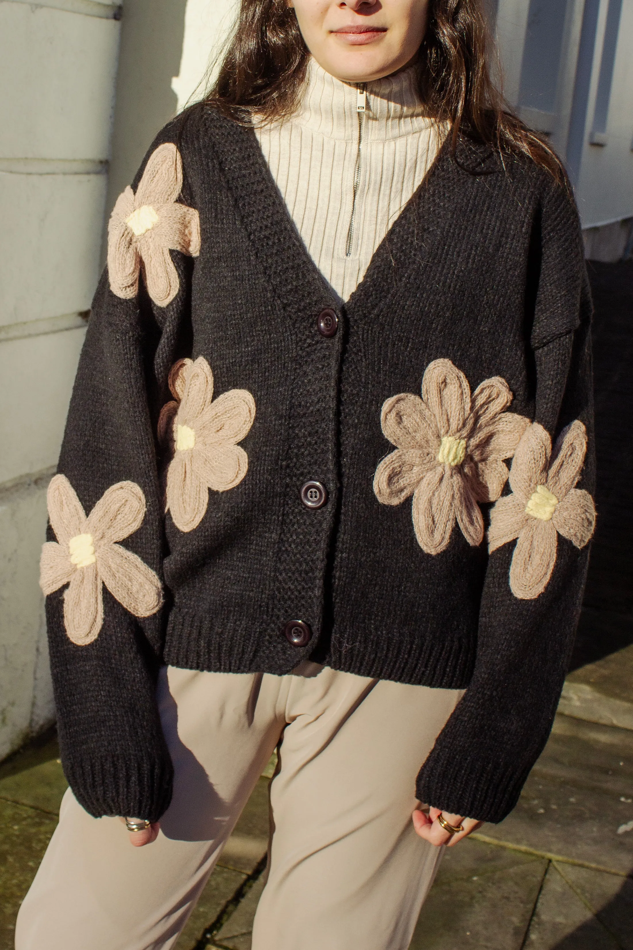 Crochet Applique Bold Floral Cardigan
