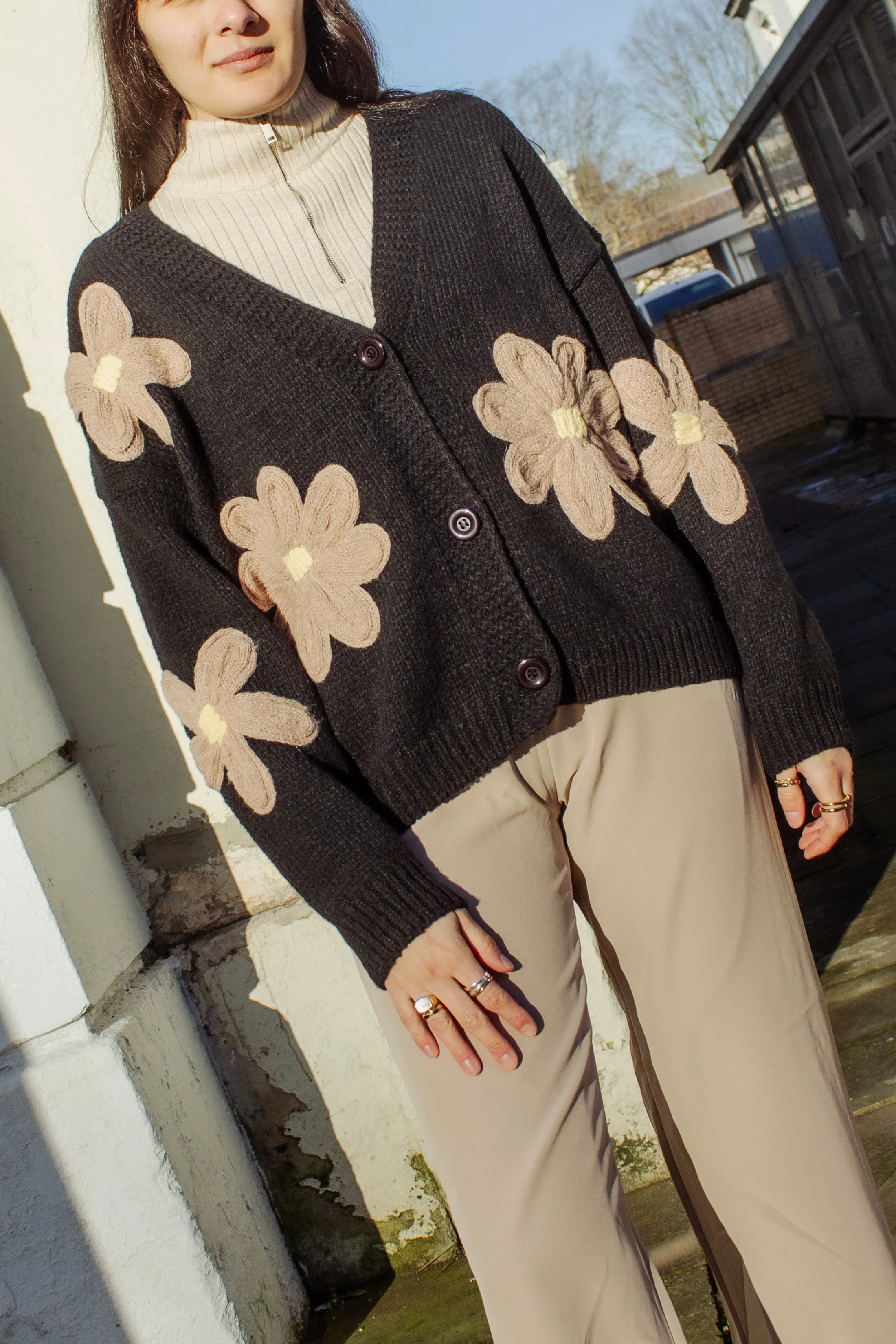 Crochet Applique Bold Floral Cardigan