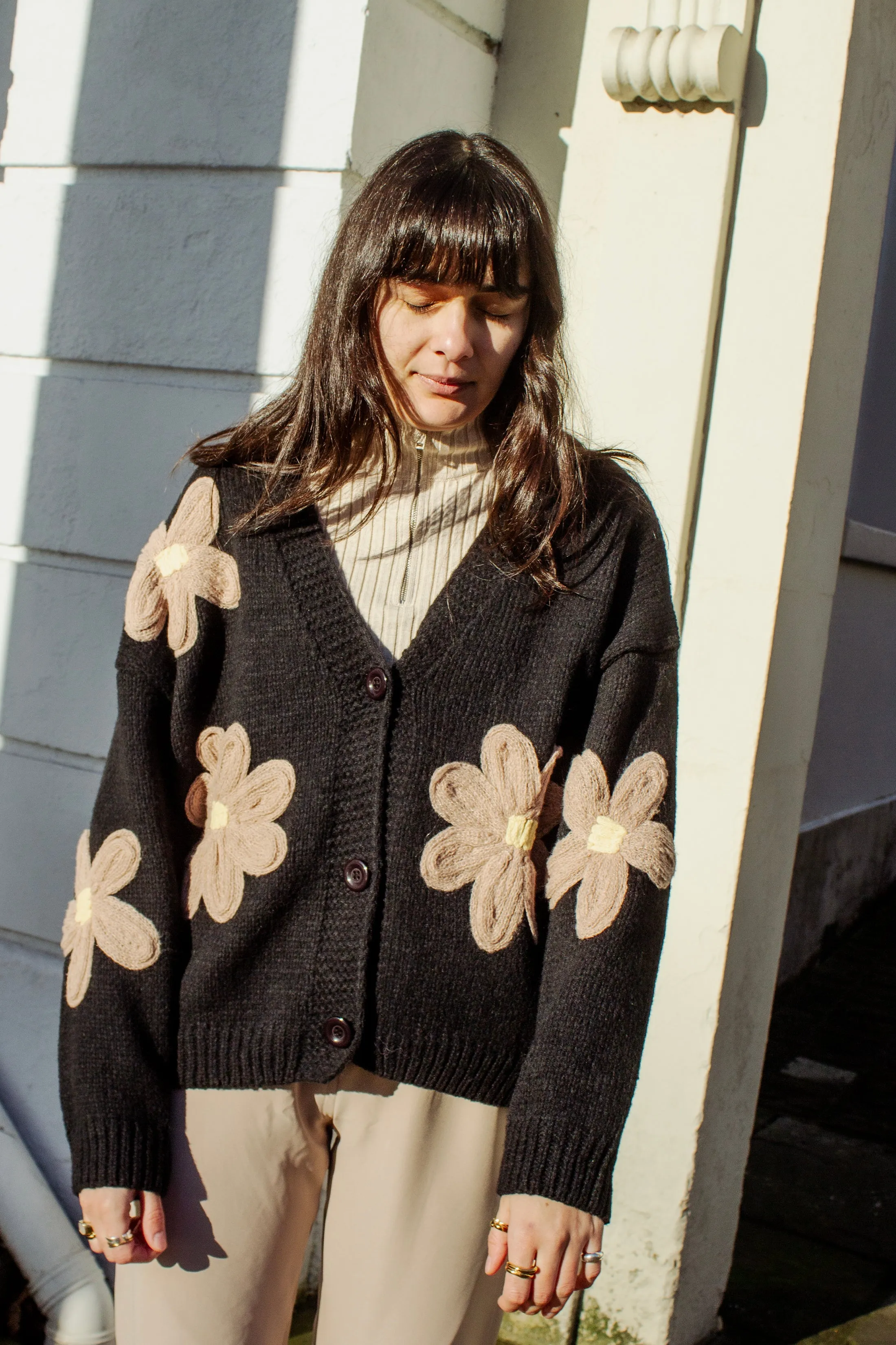 Crochet Applique Bold Floral Cardigan