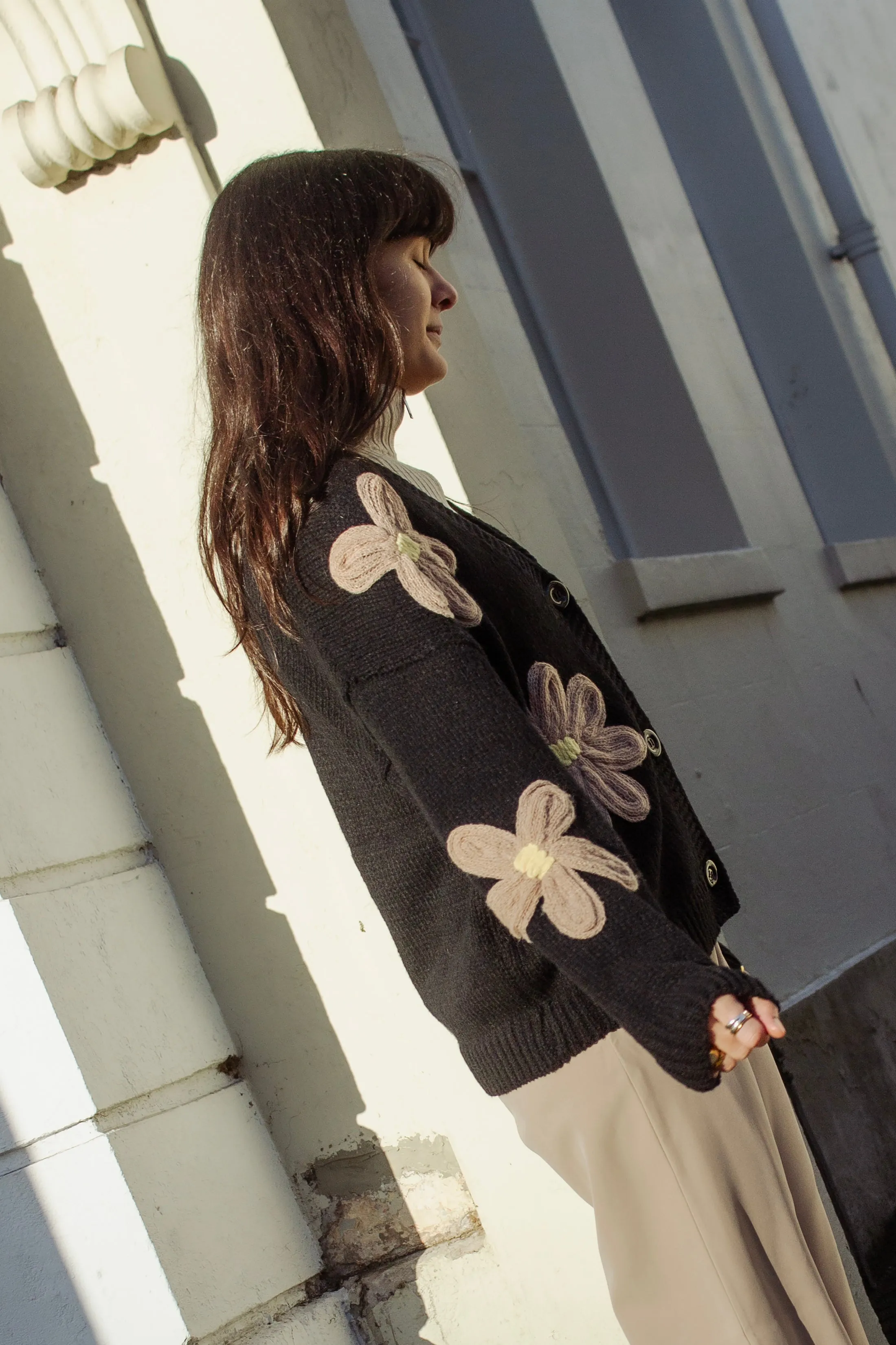 Crochet Applique Bold Floral Cardigan