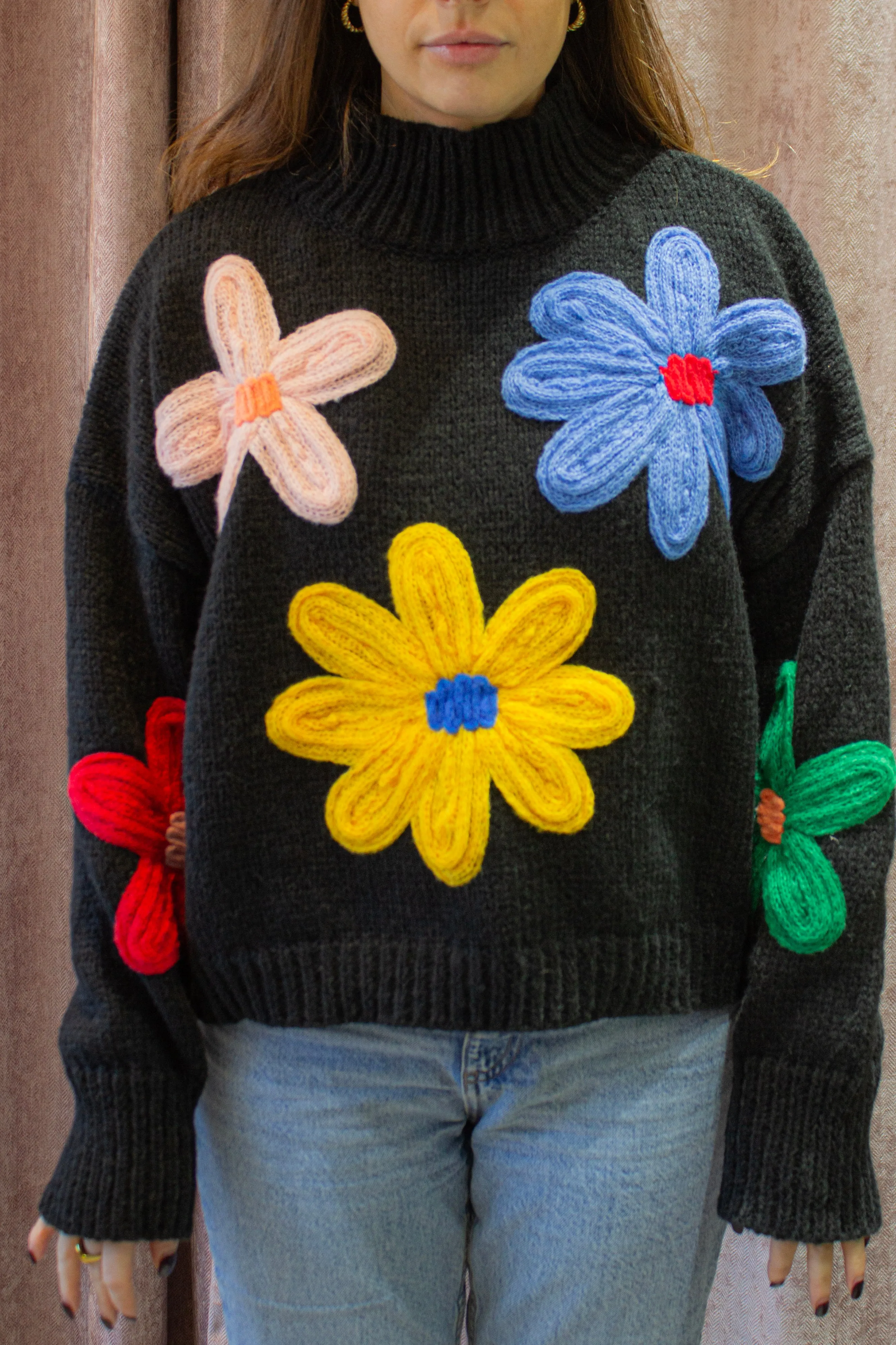 Crochet Applique Bold Floral Jumper