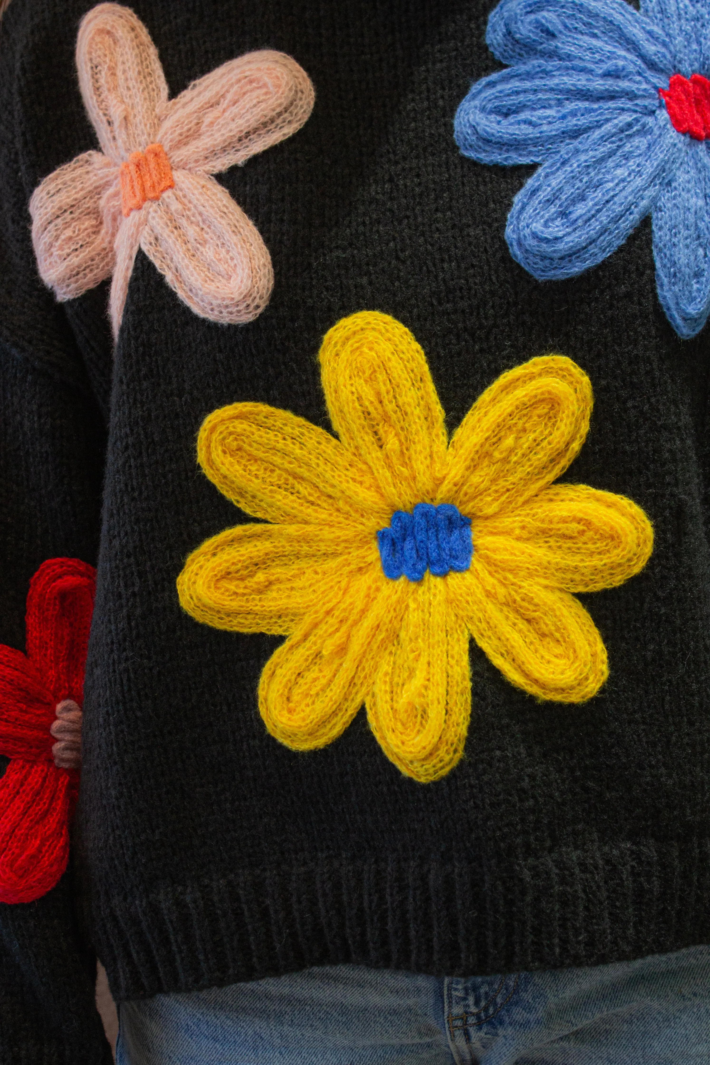 Crochet Applique Bold Floral Jumper