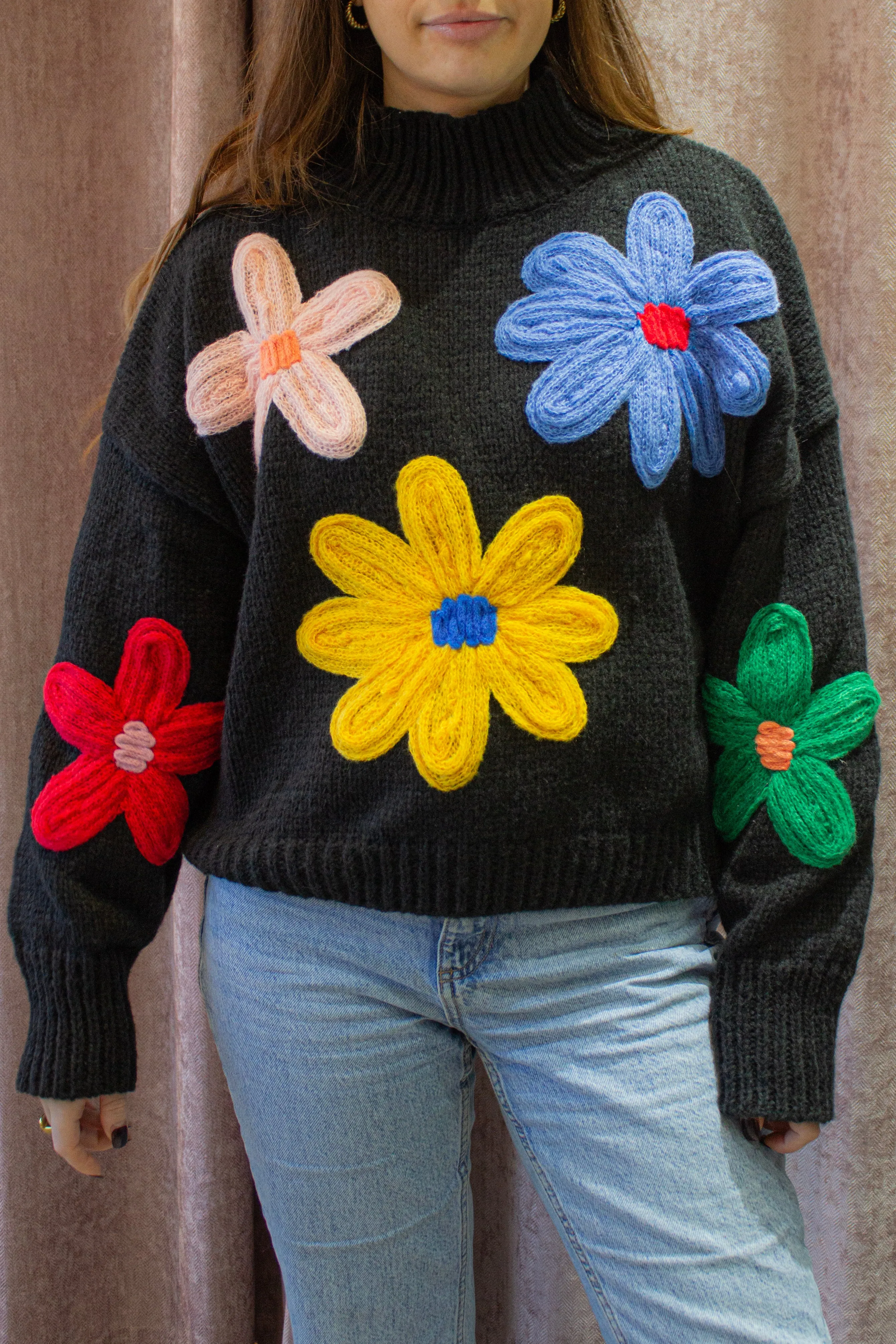 Crochet Applique Bold Floral Jumper