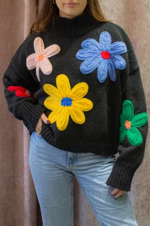 Crochet Applique Bold Floral Jumper