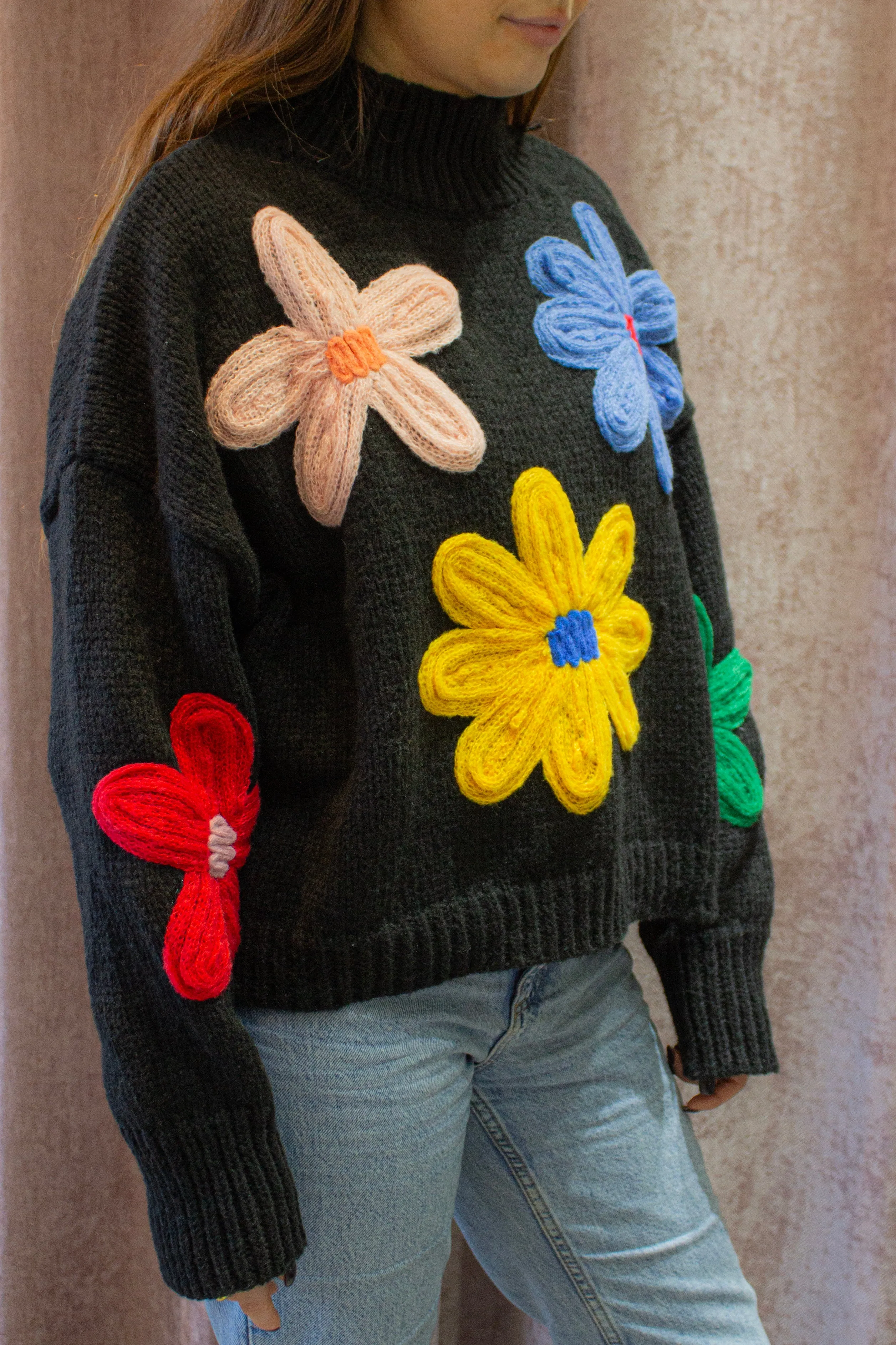 Crochet Applique Bold Floral Jumper