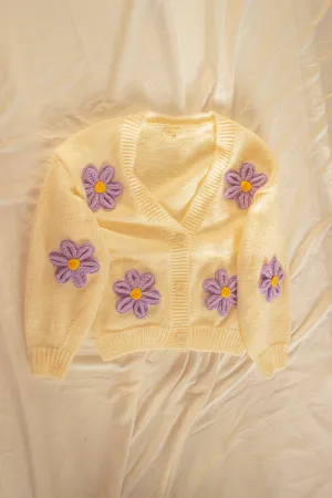 Crochet Applique Daisy Cardigan