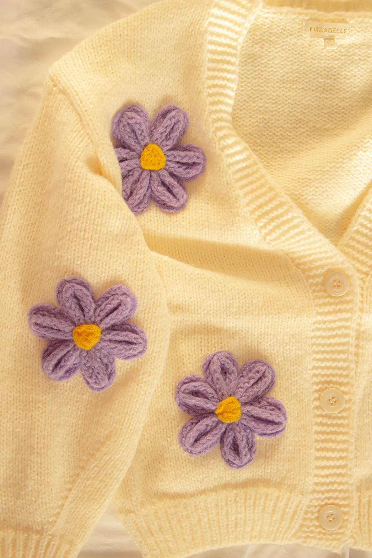 Crochet Applique Daisy Cardigan
