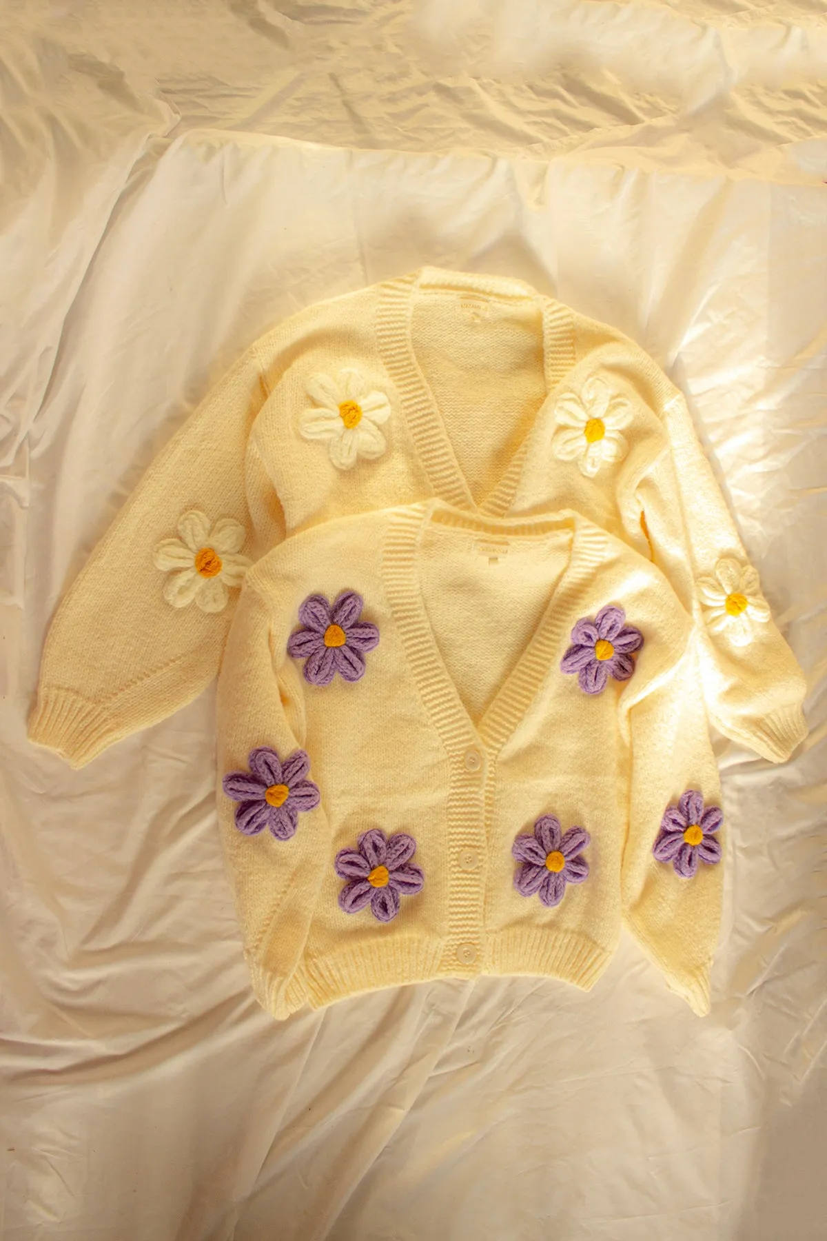 Crochet Applique Daisy Cardigan