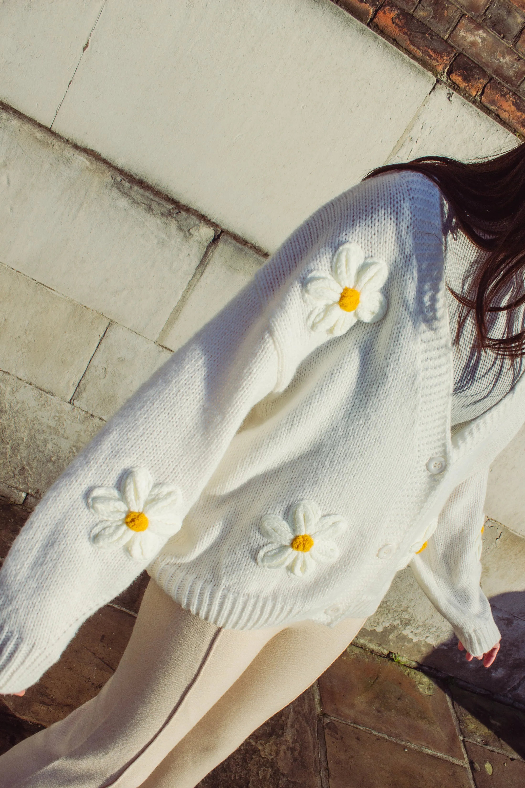 Crochet Applique Daisy Cardigan