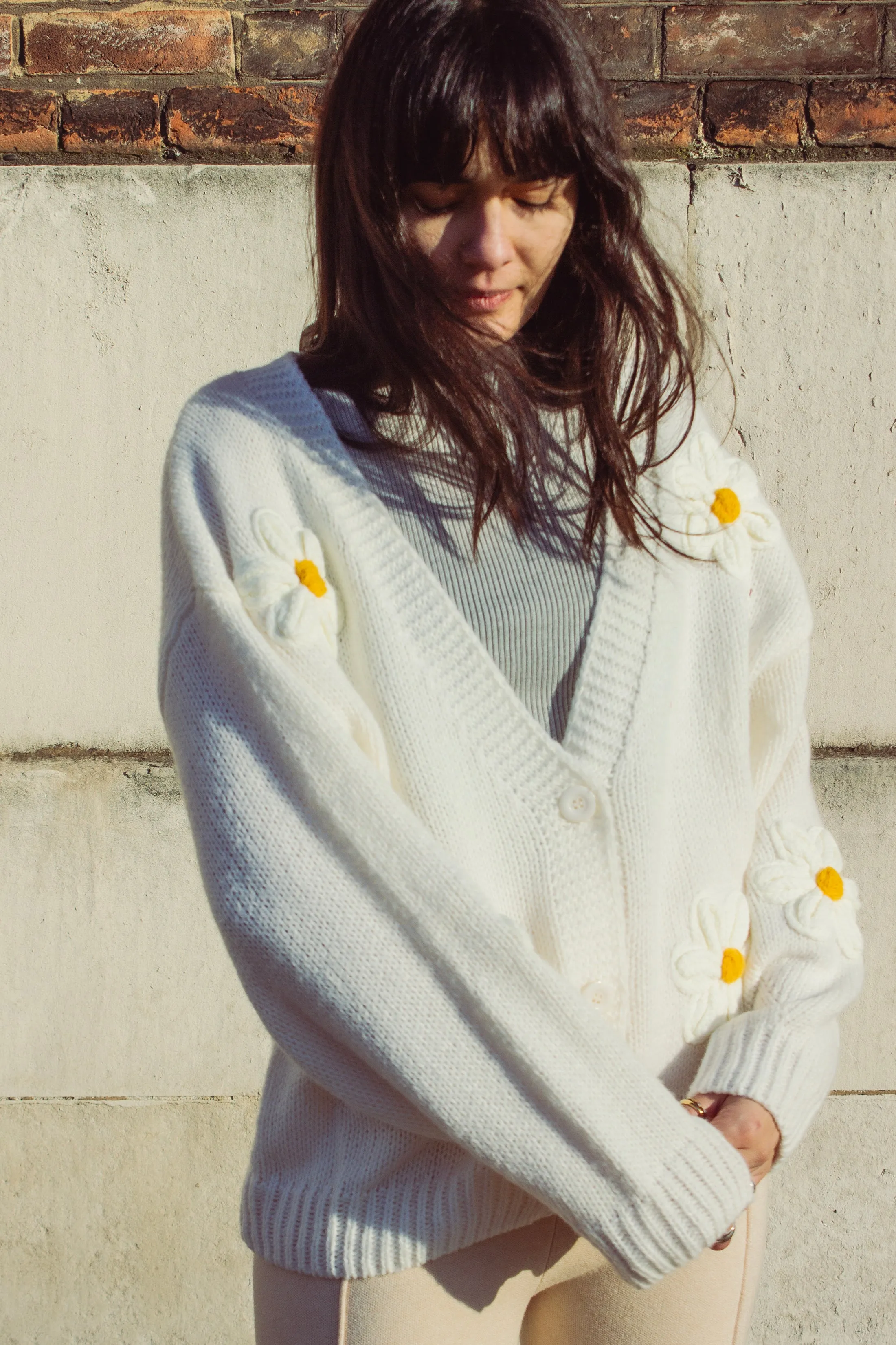 Crochet Applique Daisy Cardigan