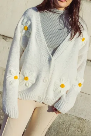 Crochet Applique Daisy Cardigan