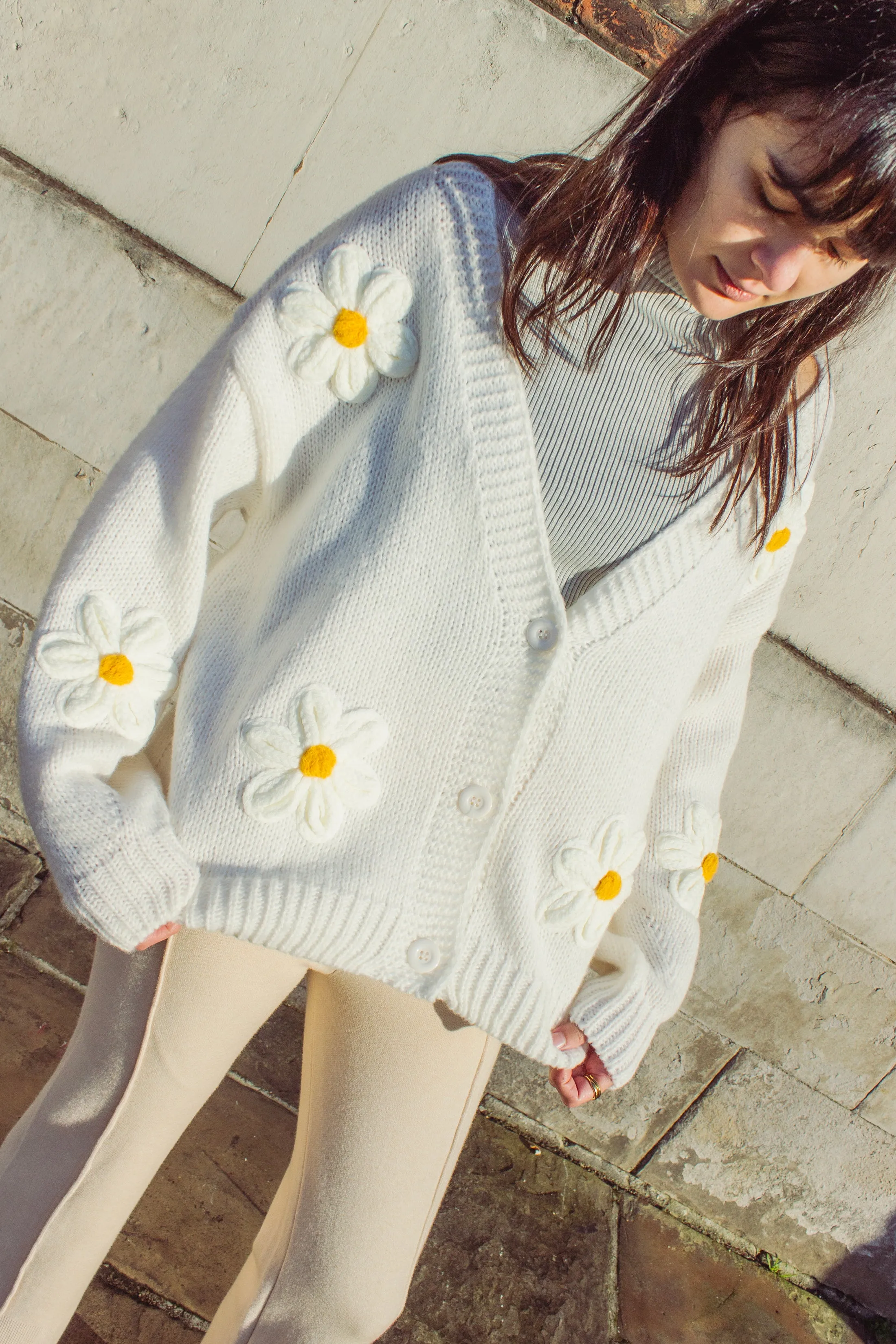Crochet Applique Daisy Cardigan