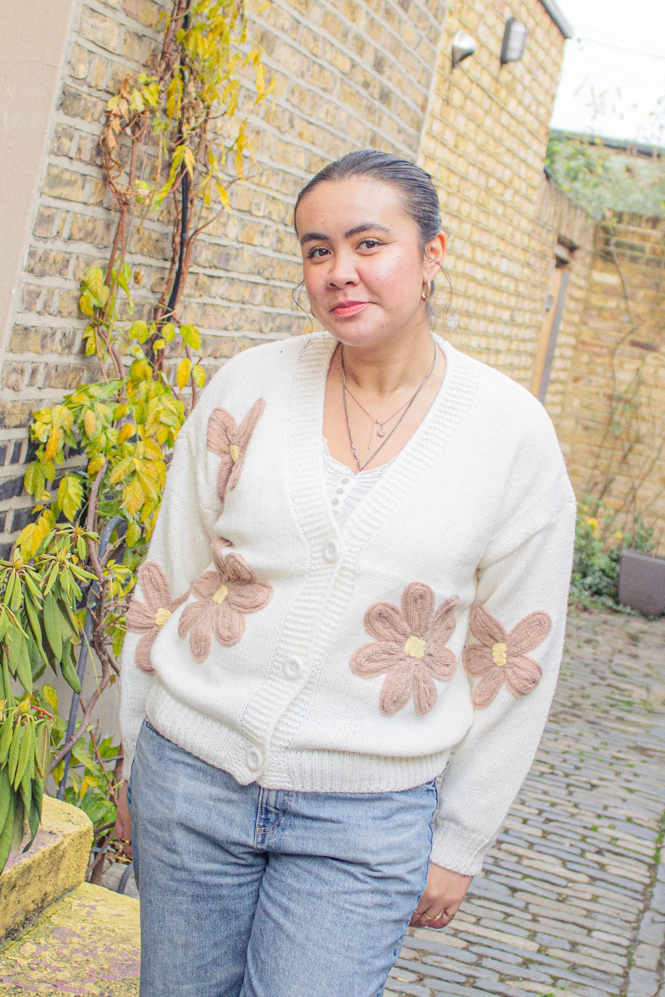 Crochet Applique Floral Cardigan