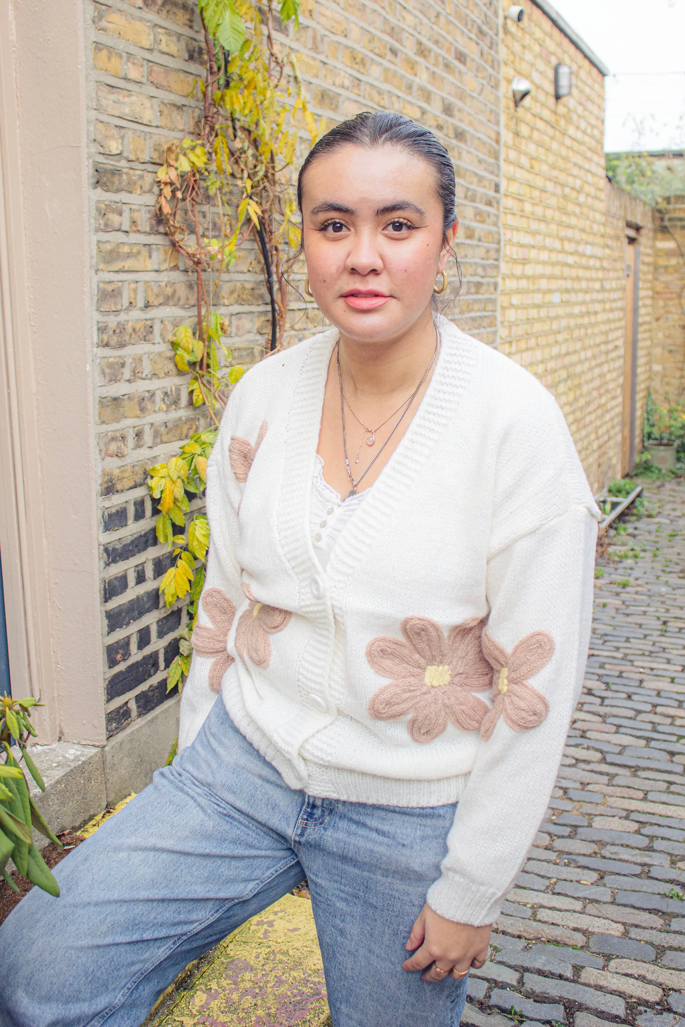 Crochet Applique Floral Cardigan