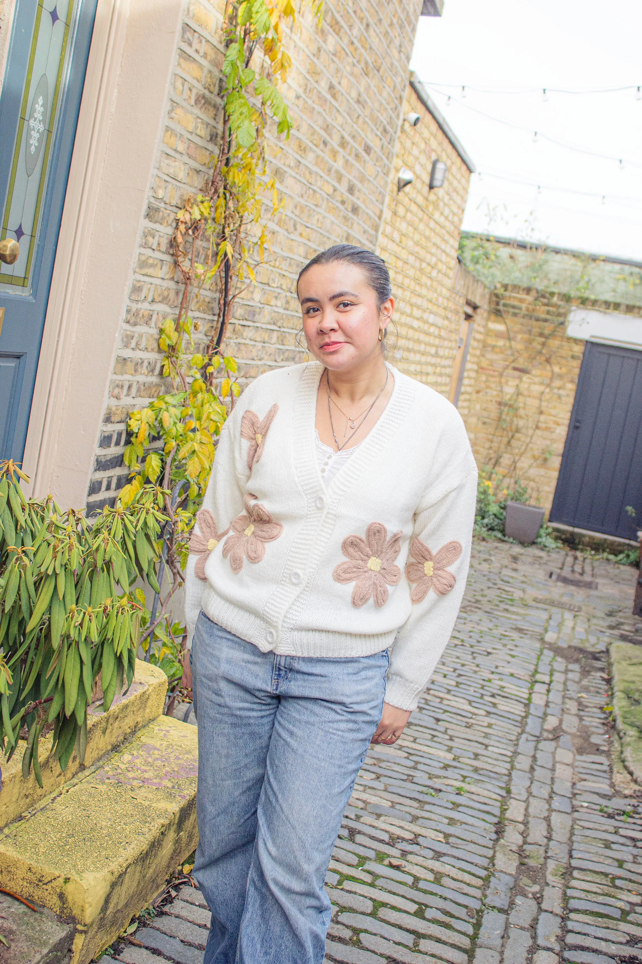 Crochet Applique Floral Cardigan
