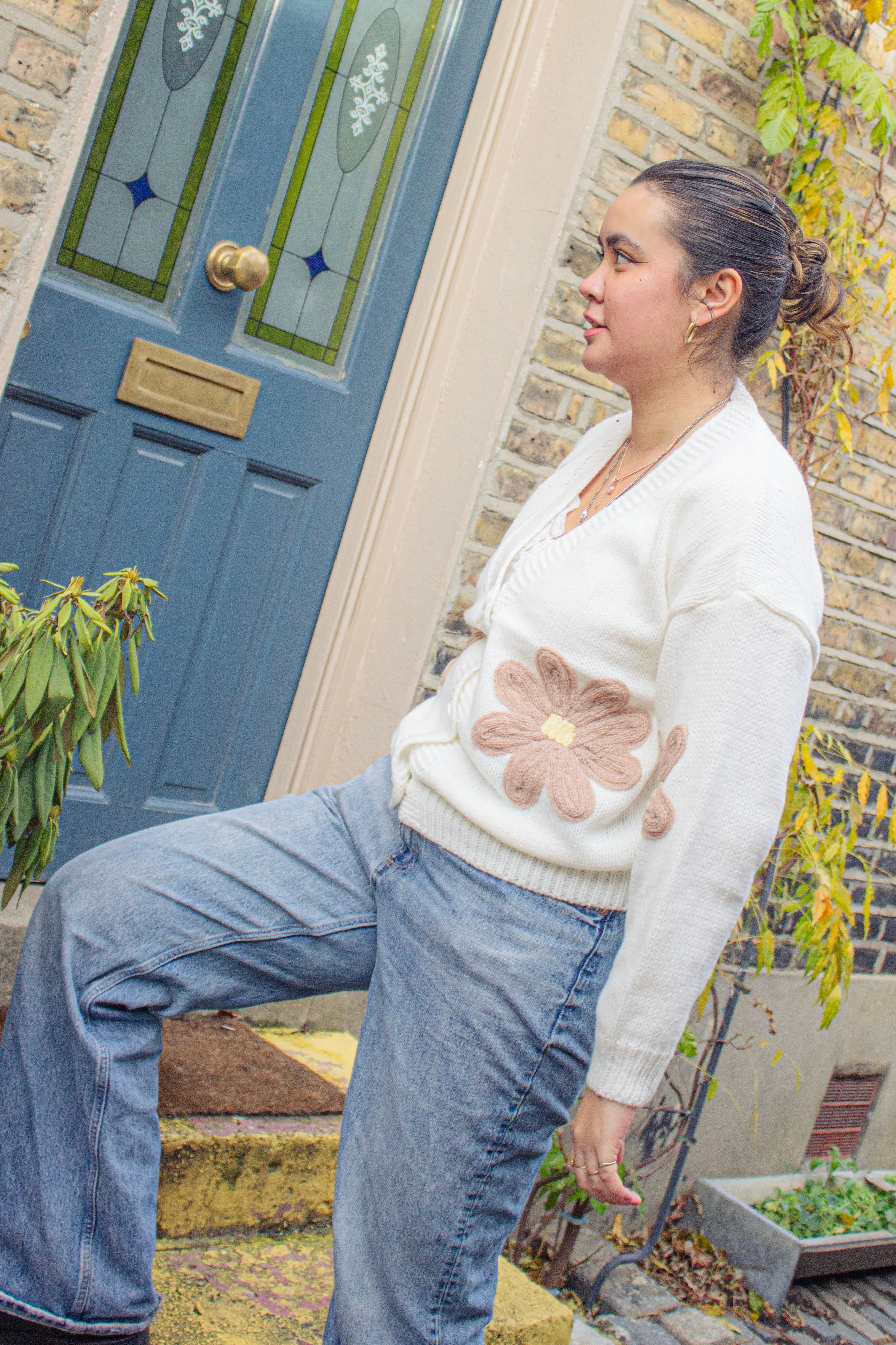 Crochet Applique Floral Cardigan