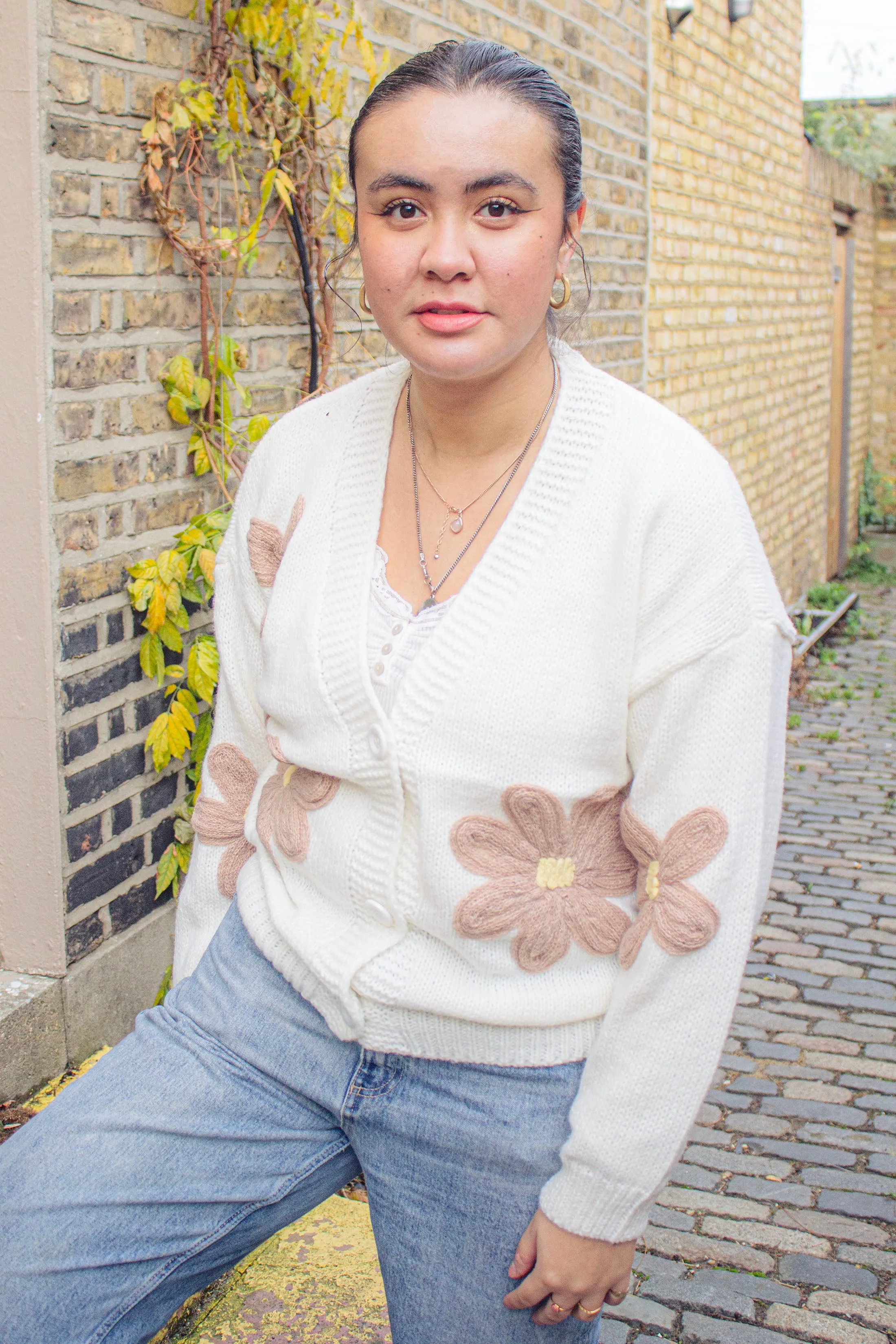 Crochet Applique Floral Cardigan