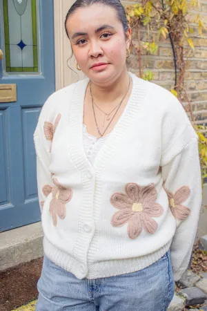 Crochet Applique Floral Cardigan