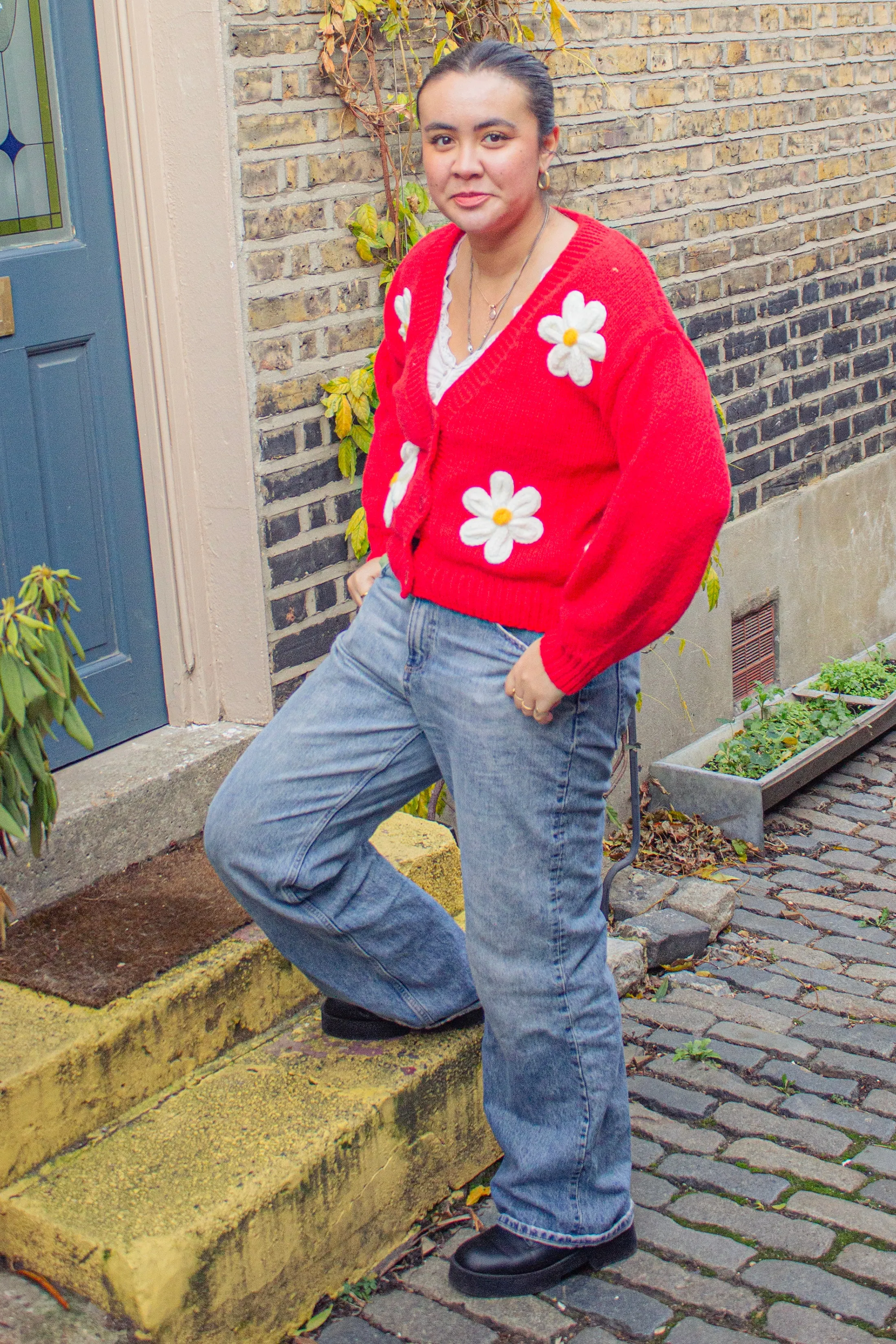Crochet Bobble Applique Relaxed Daisy Cardigan