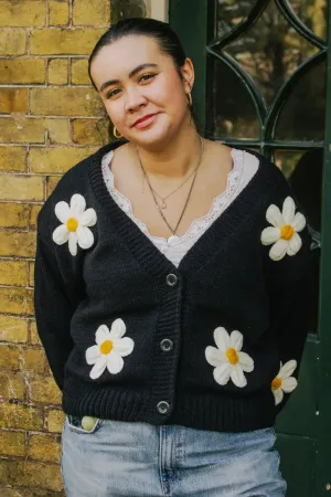 Crochet Bobble Applique Relaxed Daisy Cardigan
