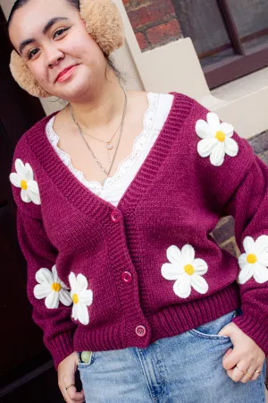 Crochet Bobble Applique Relaxed Daisy Cardigan