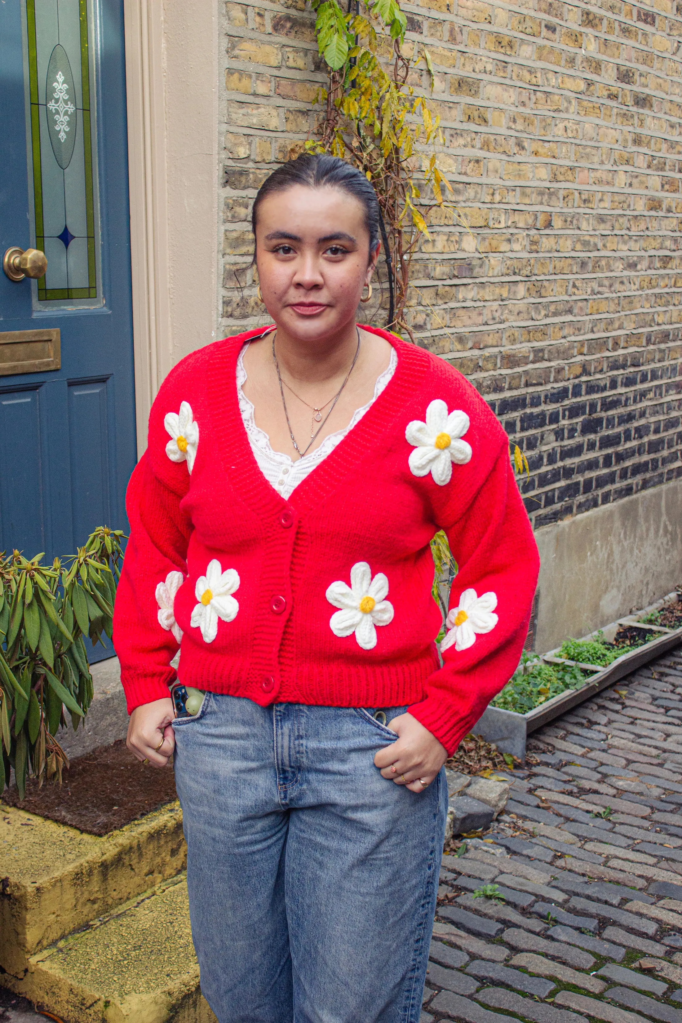Crochet Bobble Applique Relaxed Daisy Cardigan