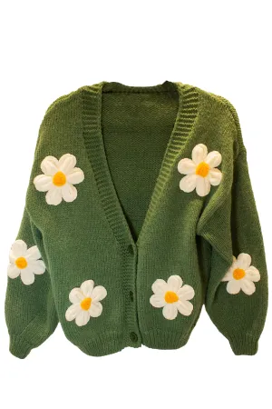 Crochet Bobble Applique Relaxed Daisy Cardigan