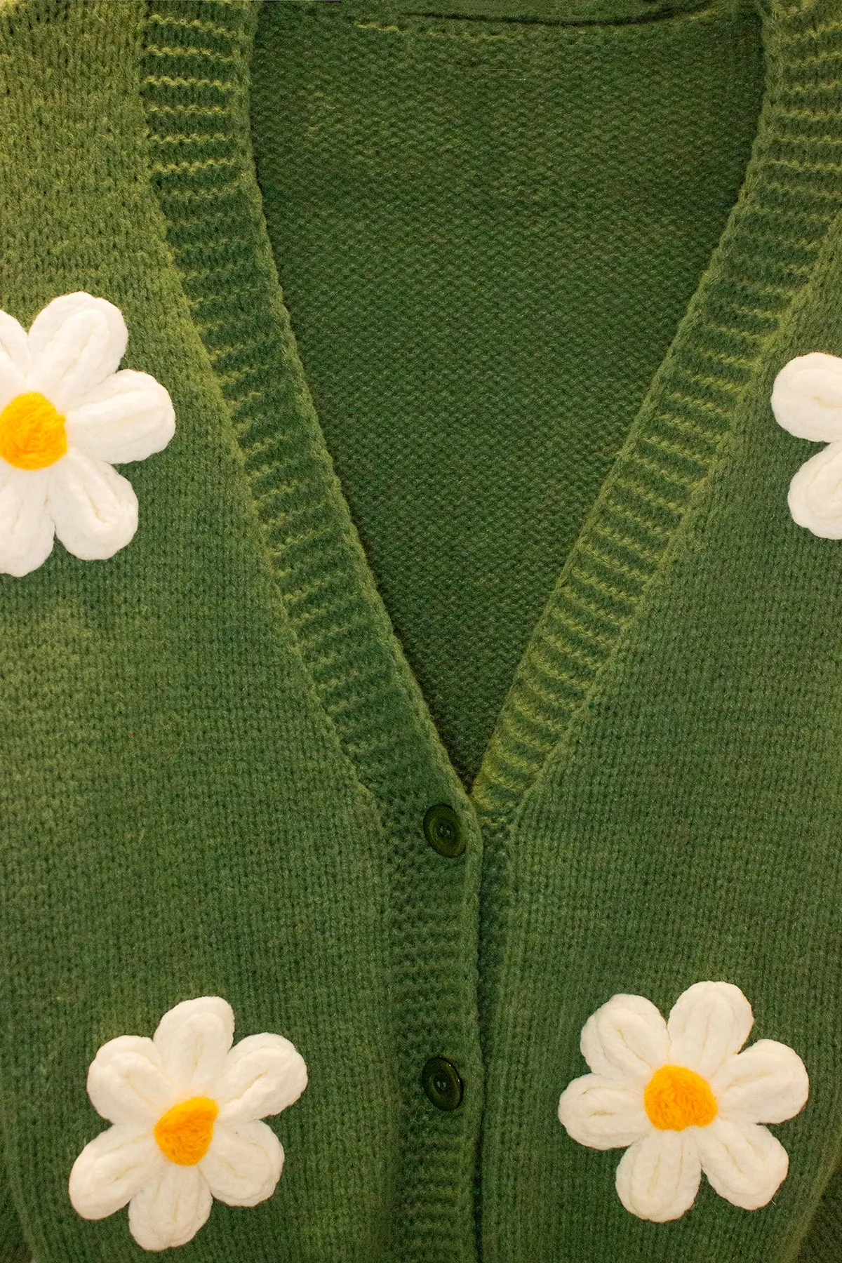 Crochet Bobble Applique Relaxed Daisy Cardigan