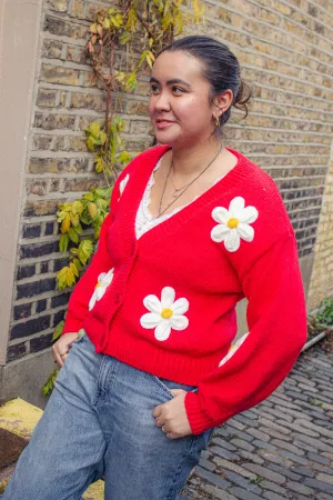 Crochet Bobble Applique Relaxed Daisy Cardigan