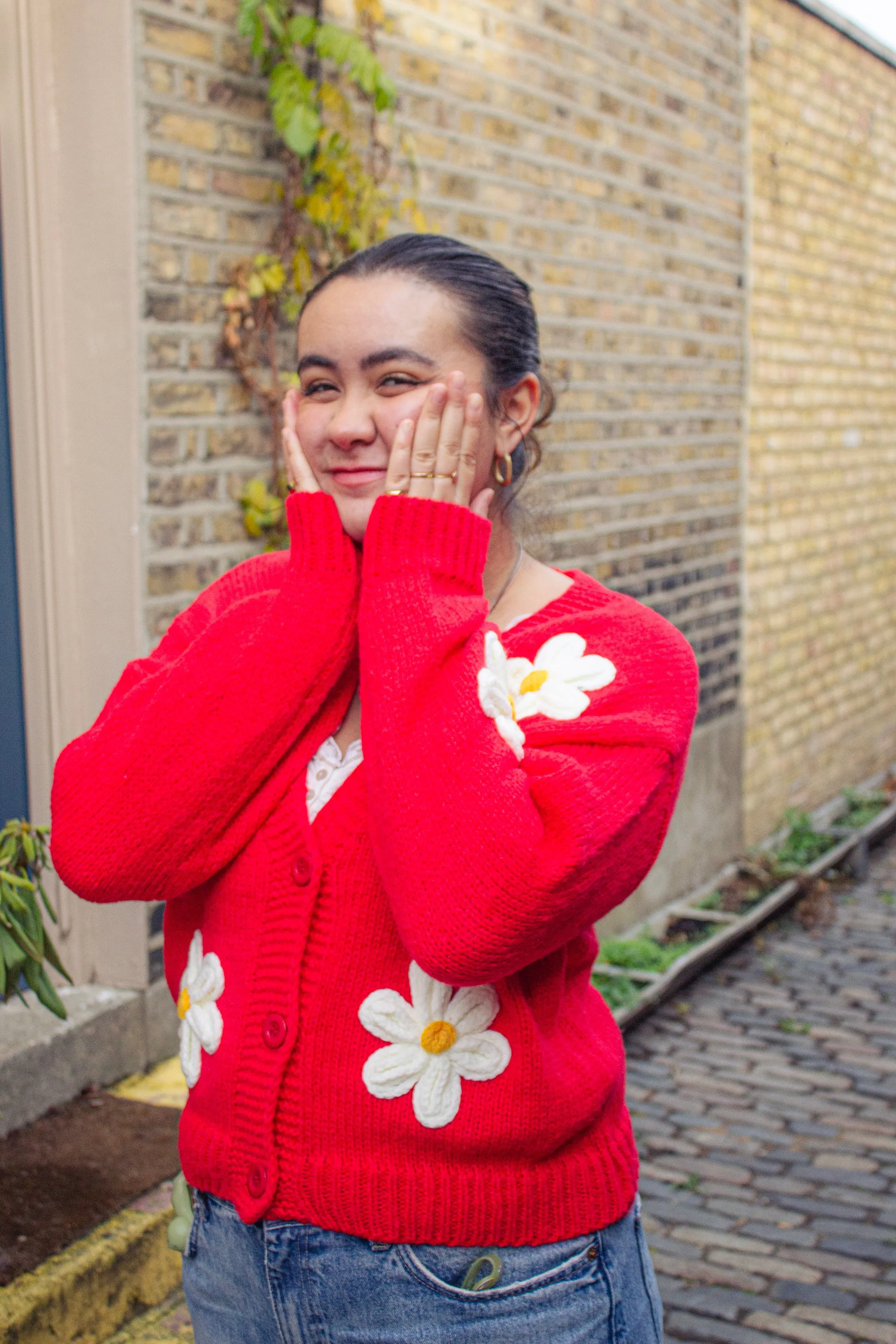 Crochet Bobble Applique Relaxed Daisy Cardigan