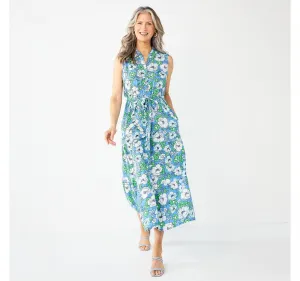 Croft & Barrow Womens Petite Sleeveless Maxi Shirt Dress  Blue Green Poppy PXL