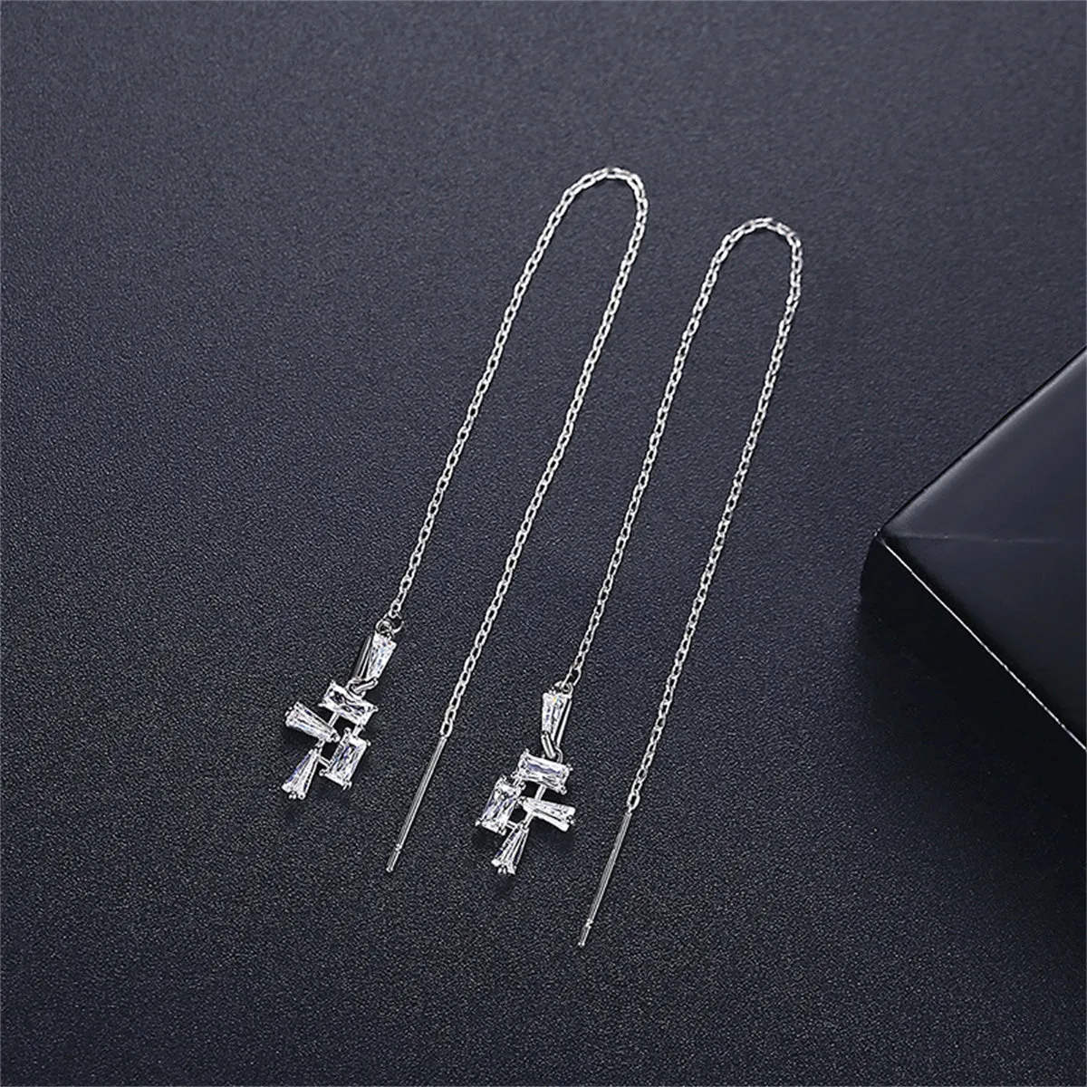 Crystal & Silver-Plated Geometric Threader Earrings