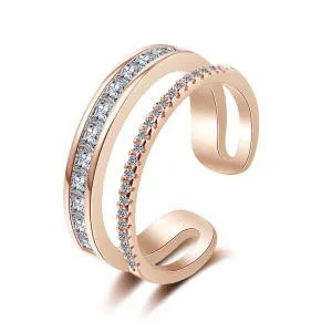 Cubic Zirconia & Crystal 18K Rose Gold-Plated Open Adjustable Ring