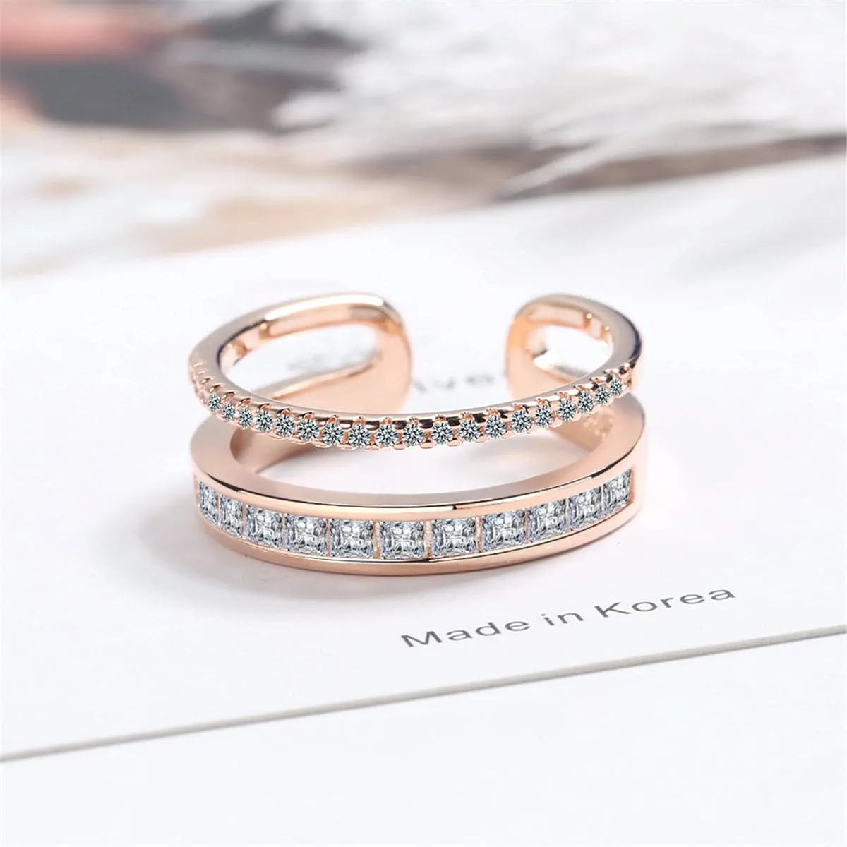 Cubic Zirconia & Crystal 18K Rose Gold-Plated Open Adjustable Ring