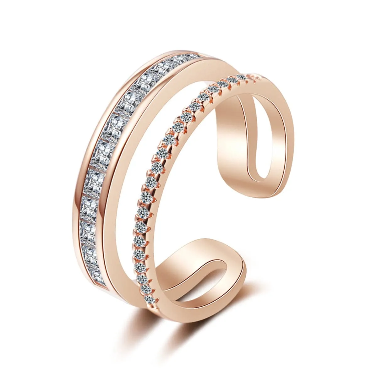 Cubic Zirconia & Crystal 18K Rose Gold-Plated Open Adjustable Ring
