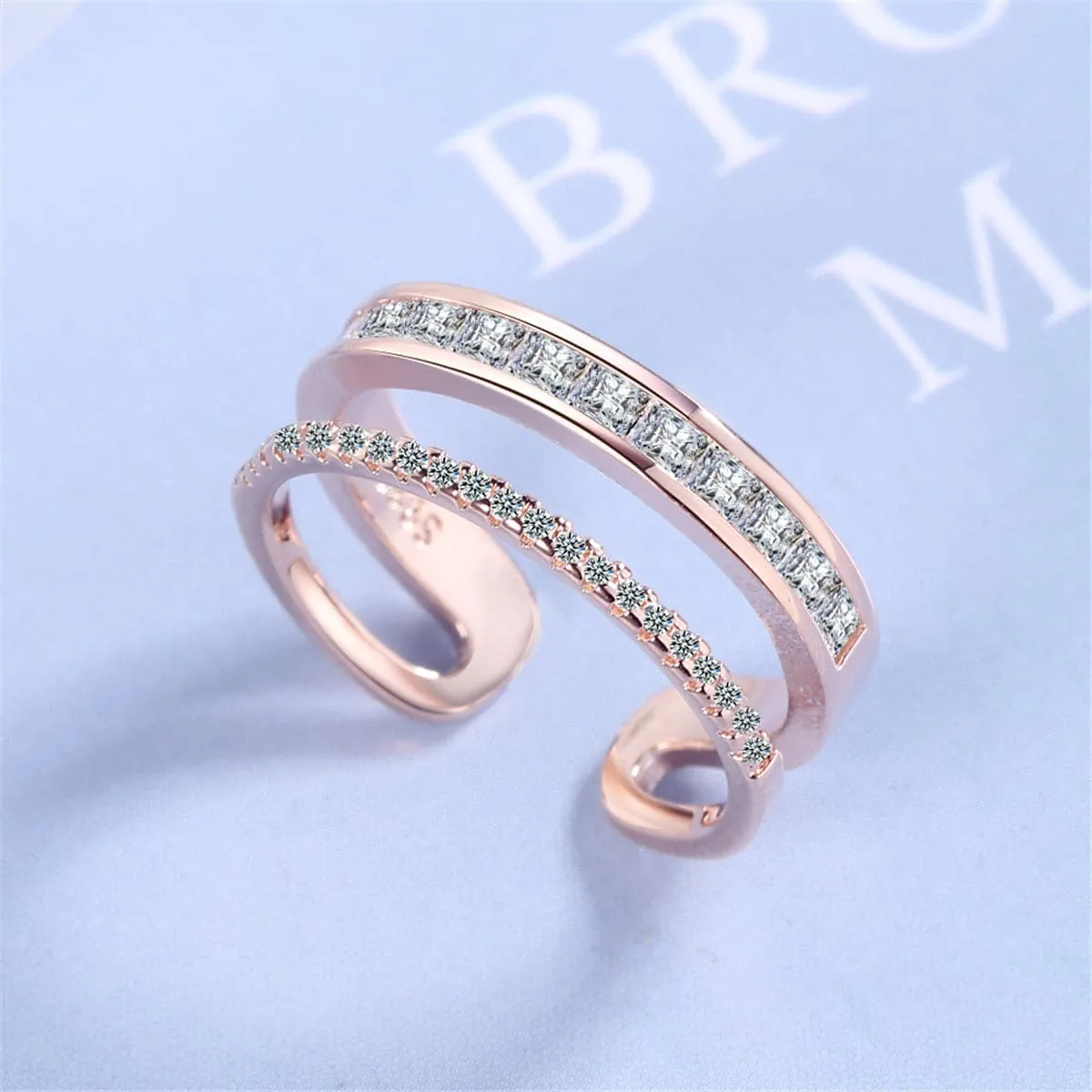 Cubic Zirconia & Crystal 18K Rose Gold-Plated Open Adjustable Ring