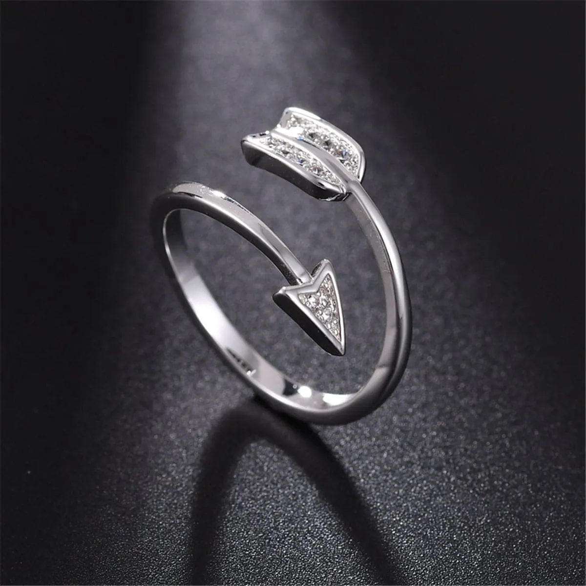 Cubic Zirconia & Silver-Plated Arrow Adjustable Ring