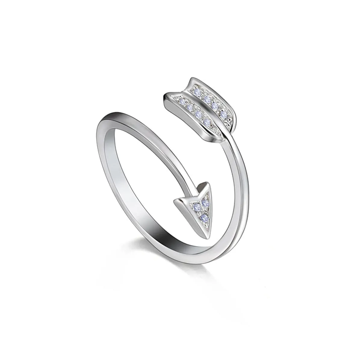 Cubic Zirconia & Silver-Plated Arrow Adjustable Ring