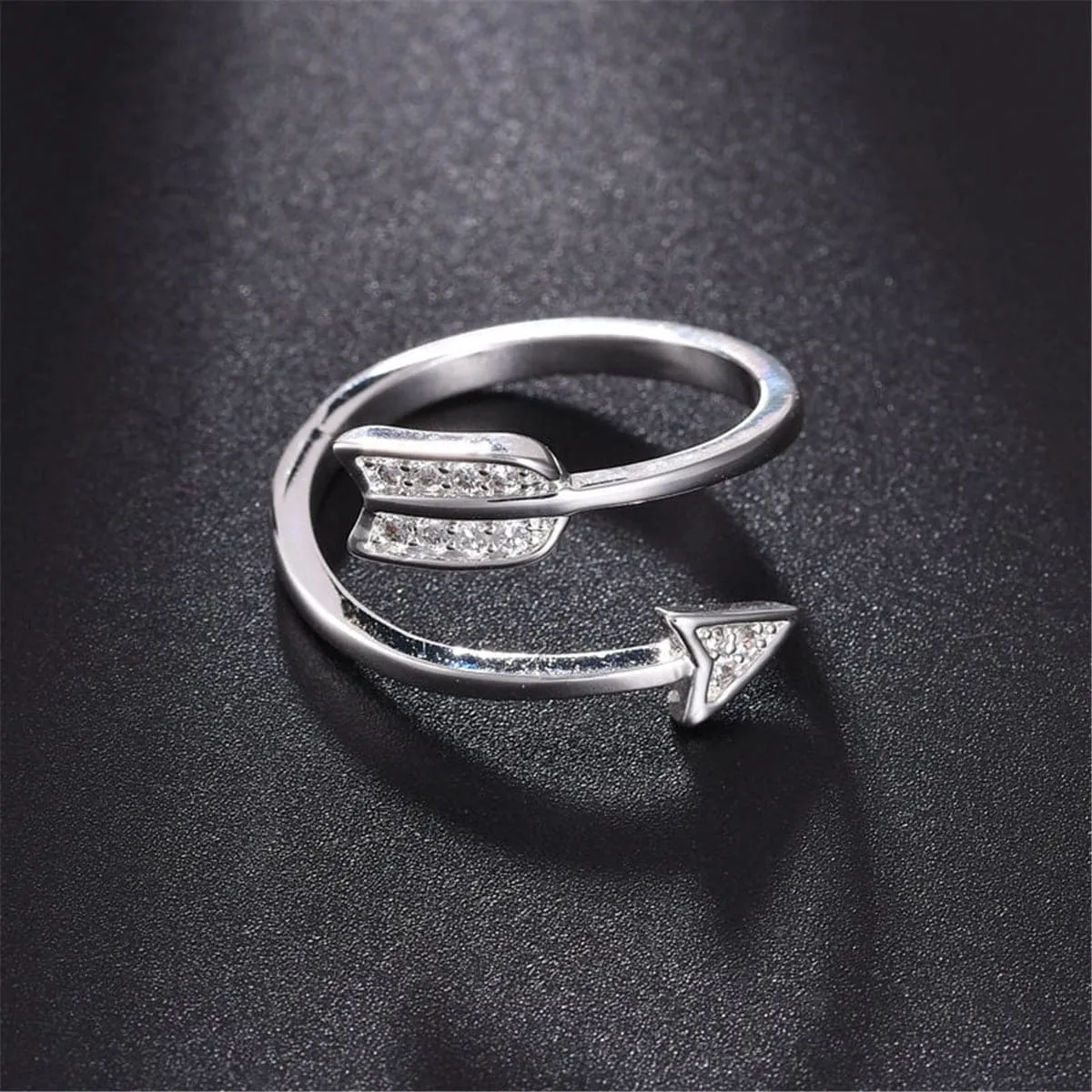 Cubic Zirconia & Silver-Plated Arrow Adjustable Ring