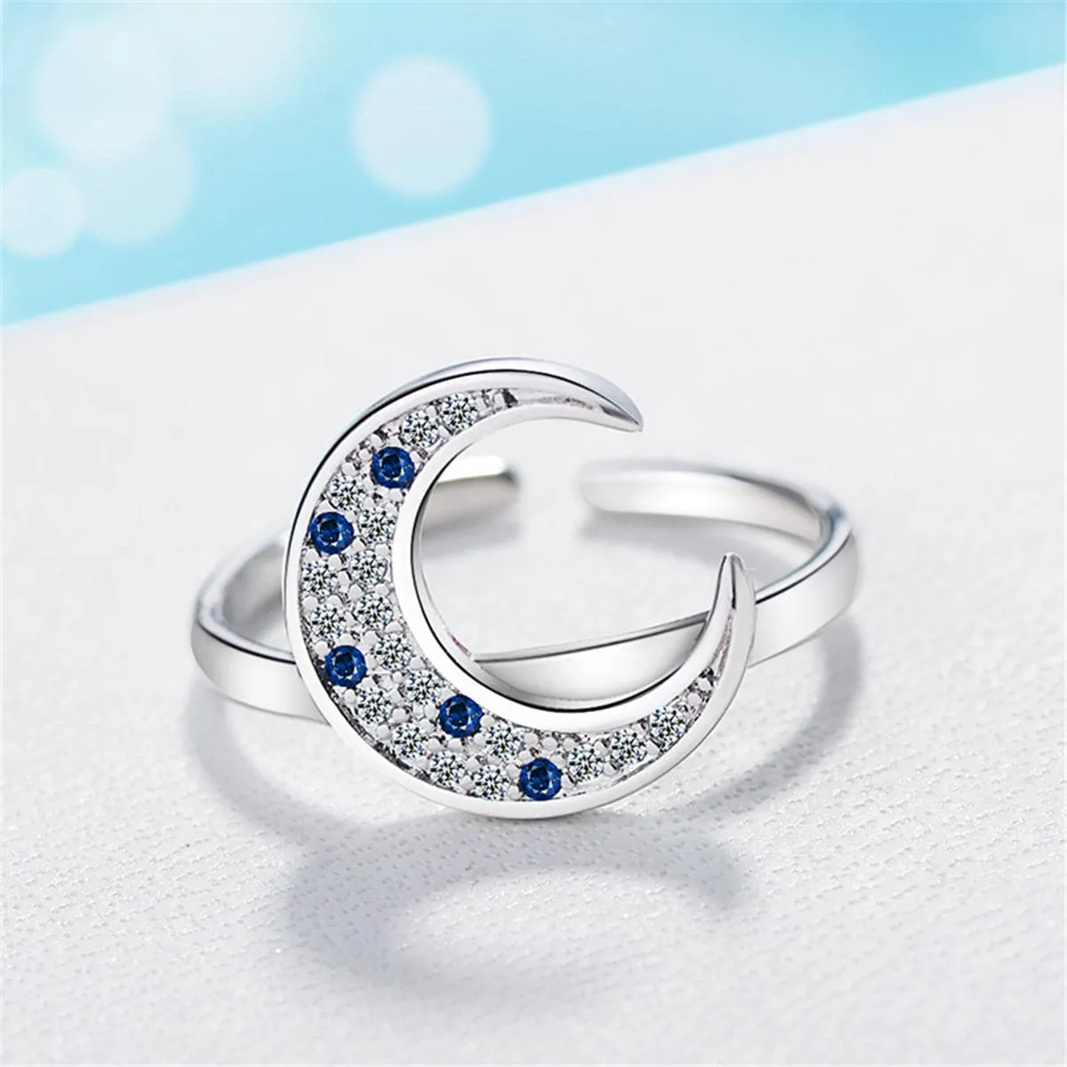 Cubic Zirconia & Silver-Plated Crescent Moon Ring