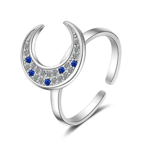 Cubic Zirconia & Silver-Plated Crescent Moon Ring
