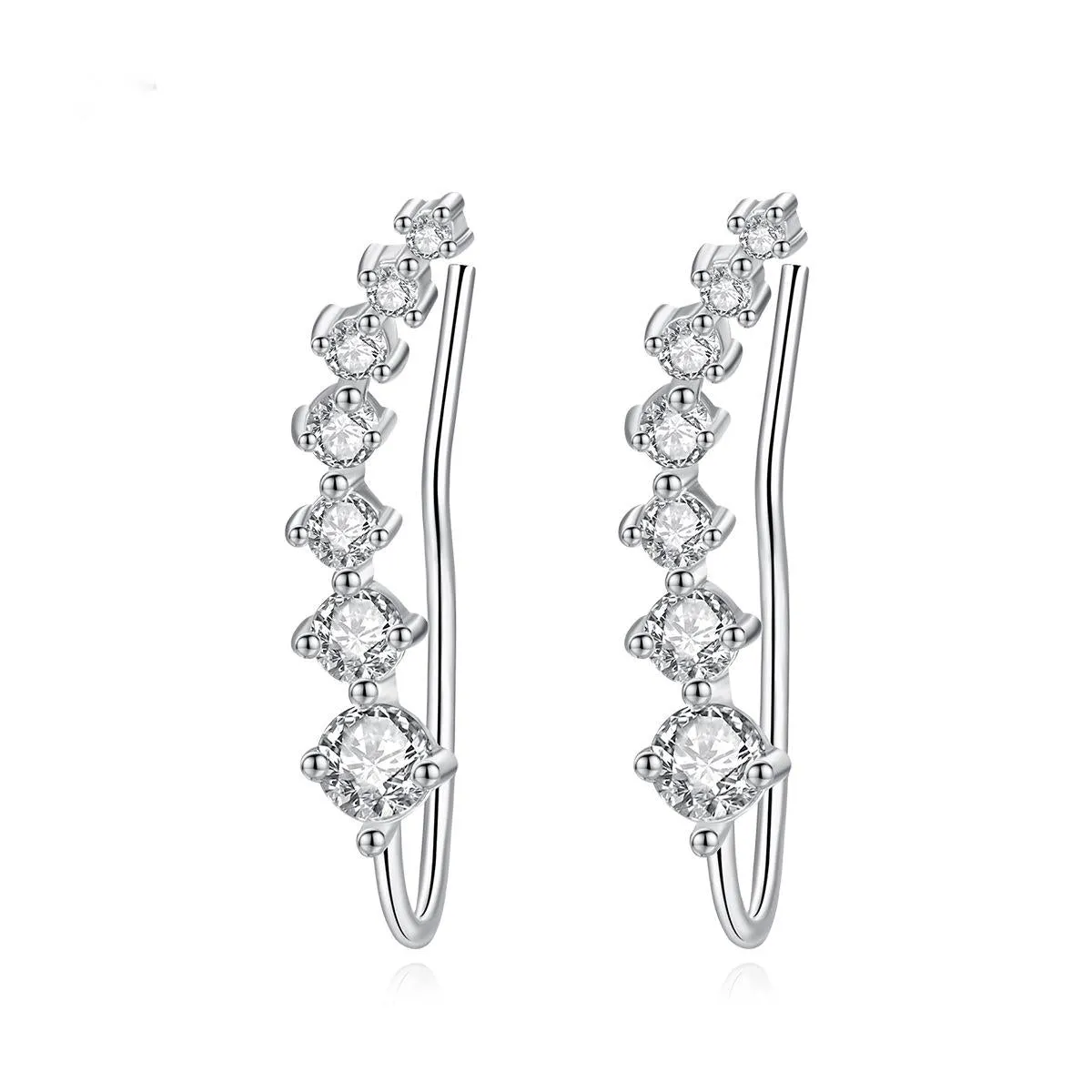 Cubic Zirconia & Silver-Plated Ear Climbers