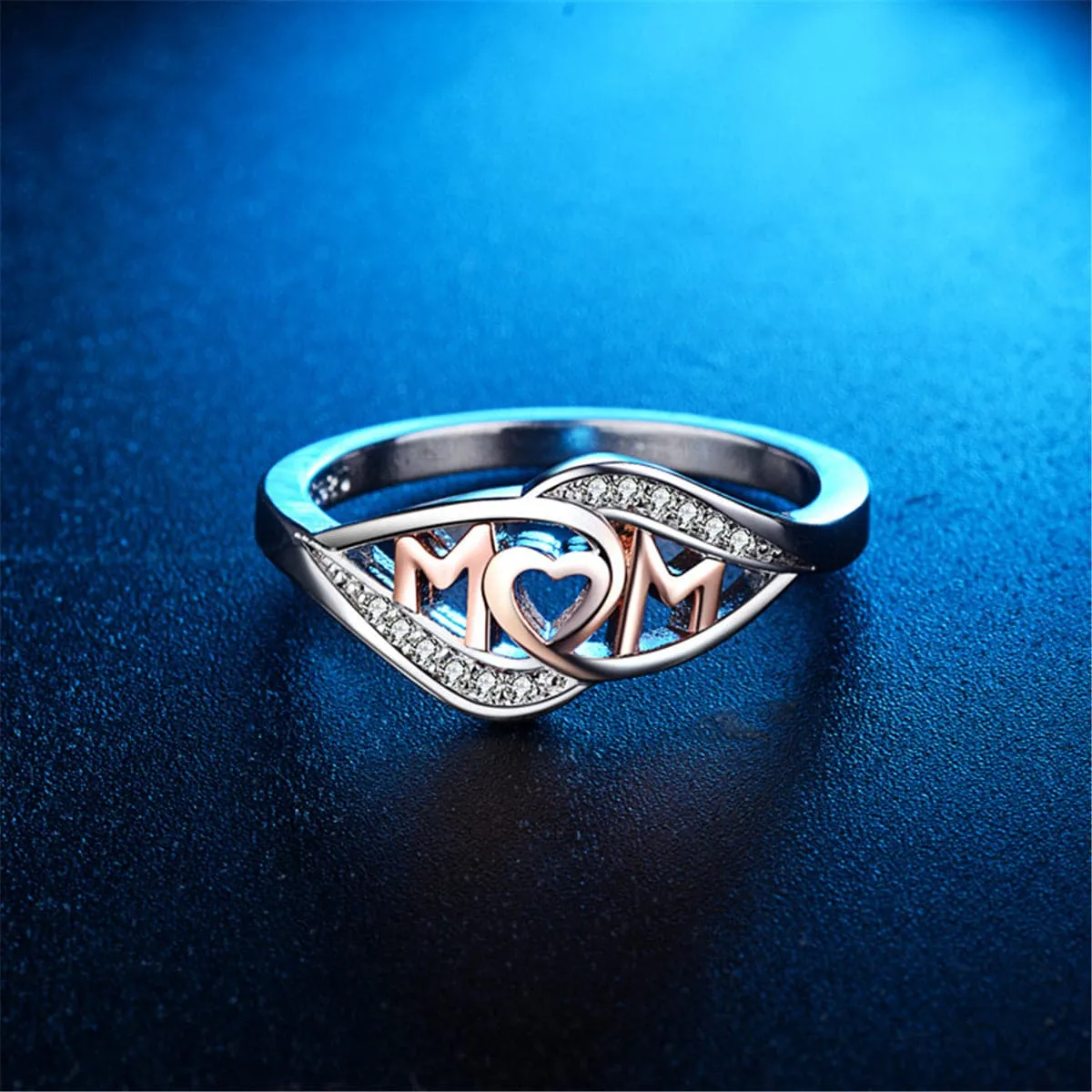Cubic Zirconia & Two-Tone 'Mom' Ring