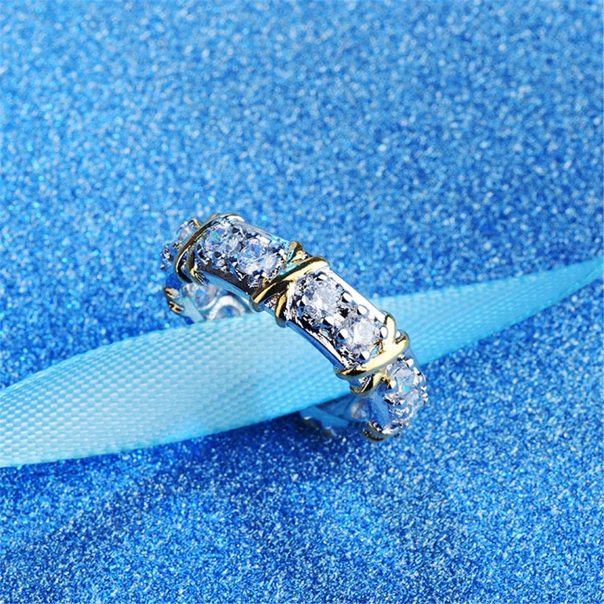 Cubic Zirconia & Two-Tone X Band Ring