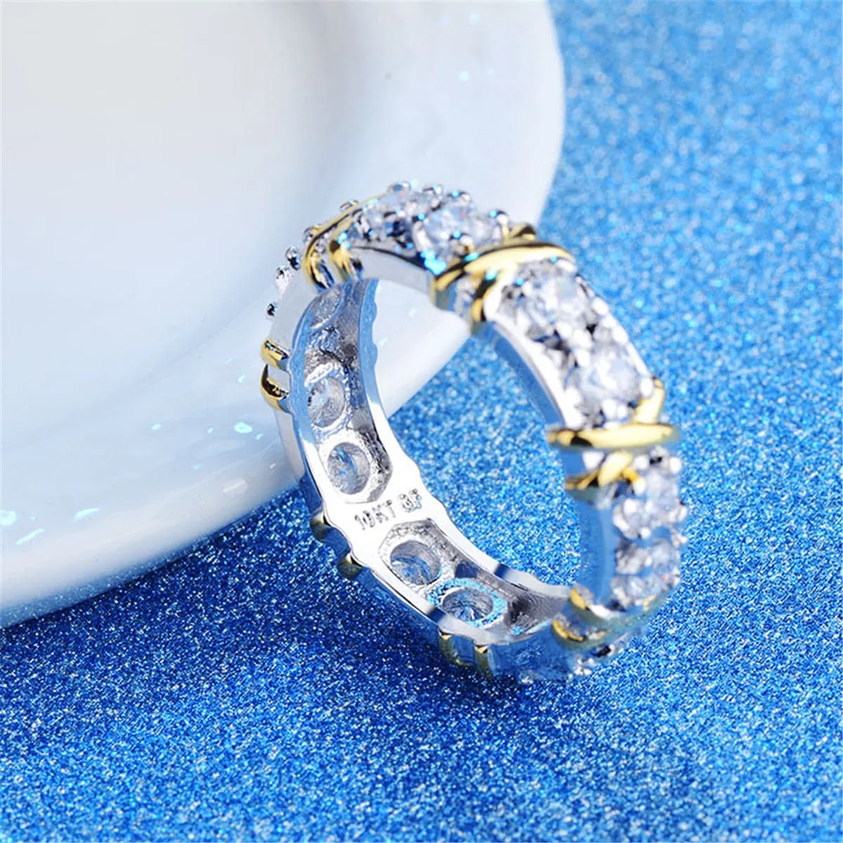 Cubic Zirconia & Two-Tone X Band Ring