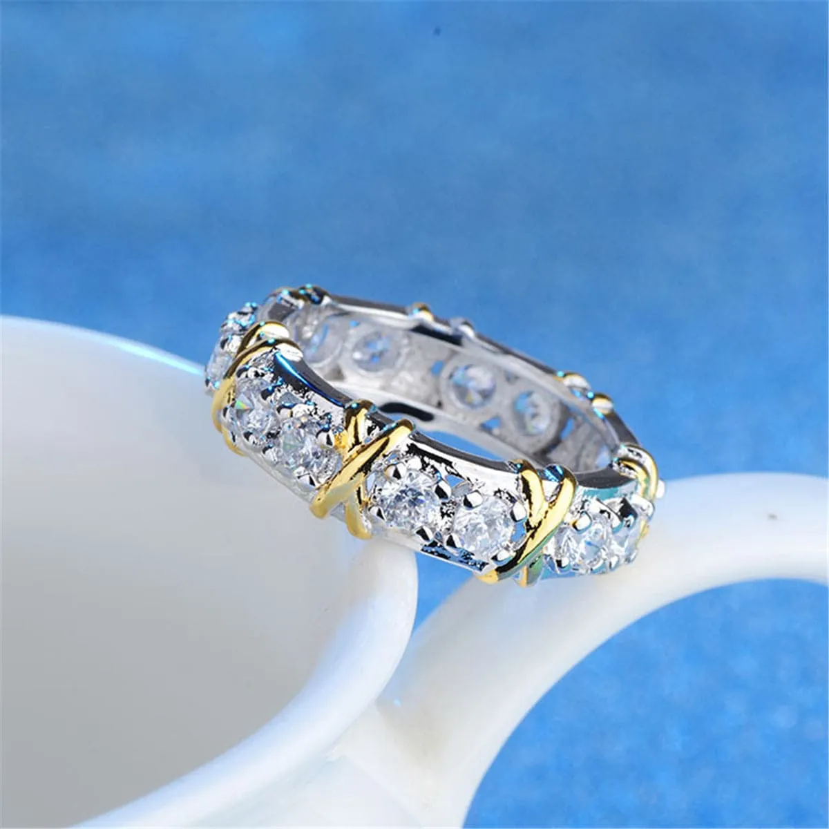 Cubic Zirconia & Two-Tone X Band Ring