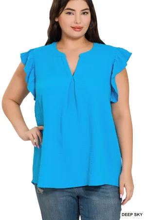 Curvy Ruffled Airflow Top in Bright Blue