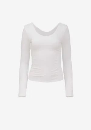 Dbl Layered V-Neck Side Ruched L/S Top