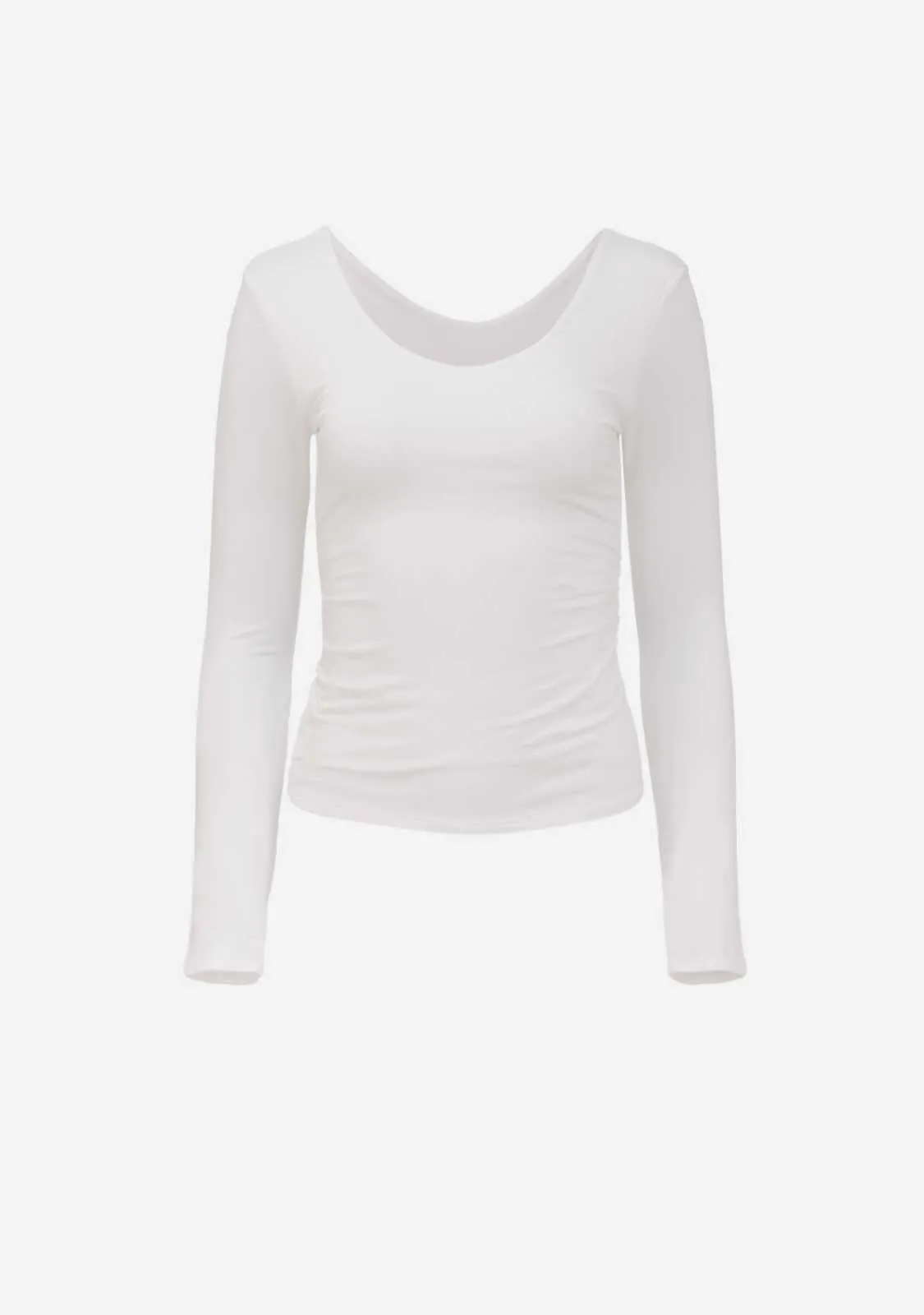 Dbl Layered V-Neck Side Ruched L/S Top
