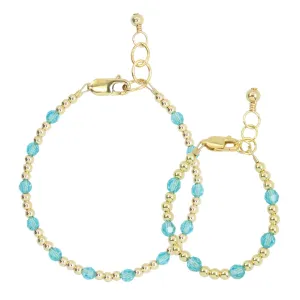 December Birthstone Dotted Mom   Mini Bracelet Set (3MM   4MM Beads)